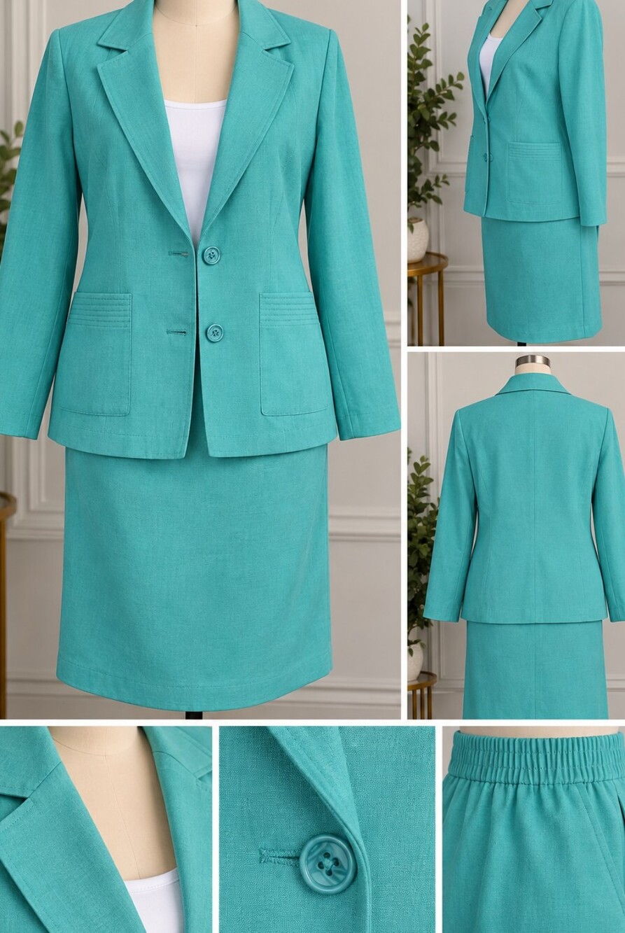 Alfred Dunner Turquoise Two-Button Blazer and Skirt Set